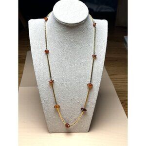 Vintage Les Bernard Inc. Gold-Tone Necklace With Amber Lucite Beads Fall Jewelry